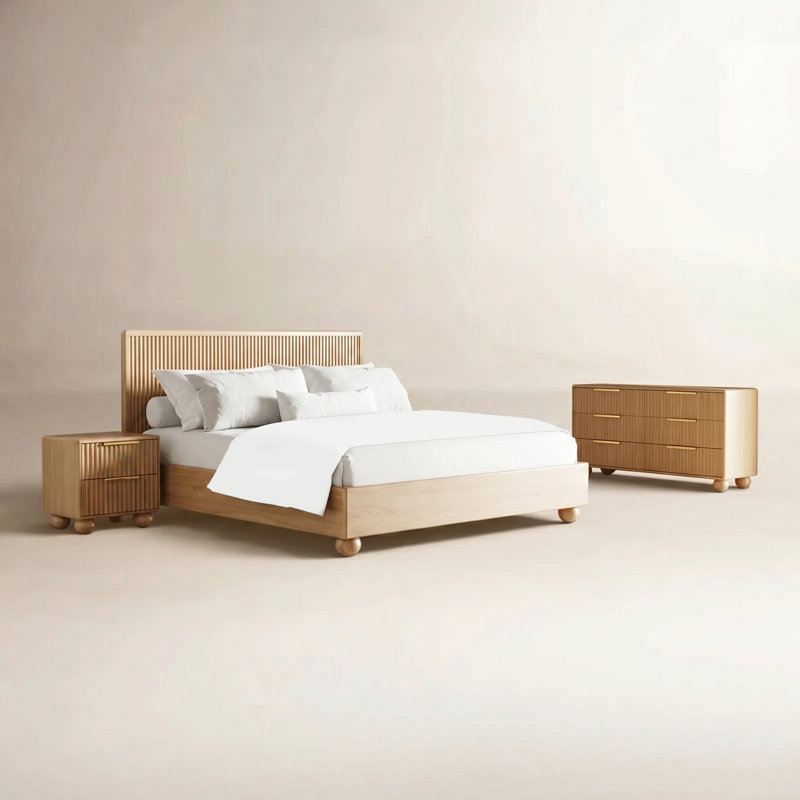 Camila Solid Wood Piece Bedroom Set, Queen, 5 Pcs. Bed, 2 Nighstands, Dresser, Mirror