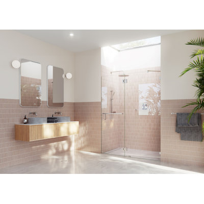 Mimas 59.75 in. x 78 in. Fully Frameless Glass Hinge Towel Bar Shower Door