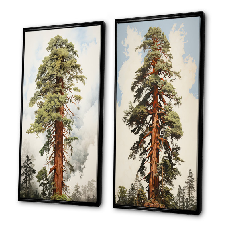 «Redwoods Rise Solitude Landscape», ensemble de 2 impressions sur toile de séquoia, Cadre flottant noir, H 28 po x l 25 po