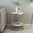 White Stone Side End Table 2-Tier Round Bedside Table With Storage Shelf