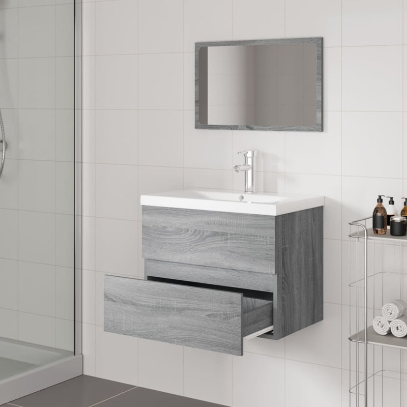 Audreana 600mm Single Bathroom Vanity with Integrated Ceramic Basin, Smoked Oak