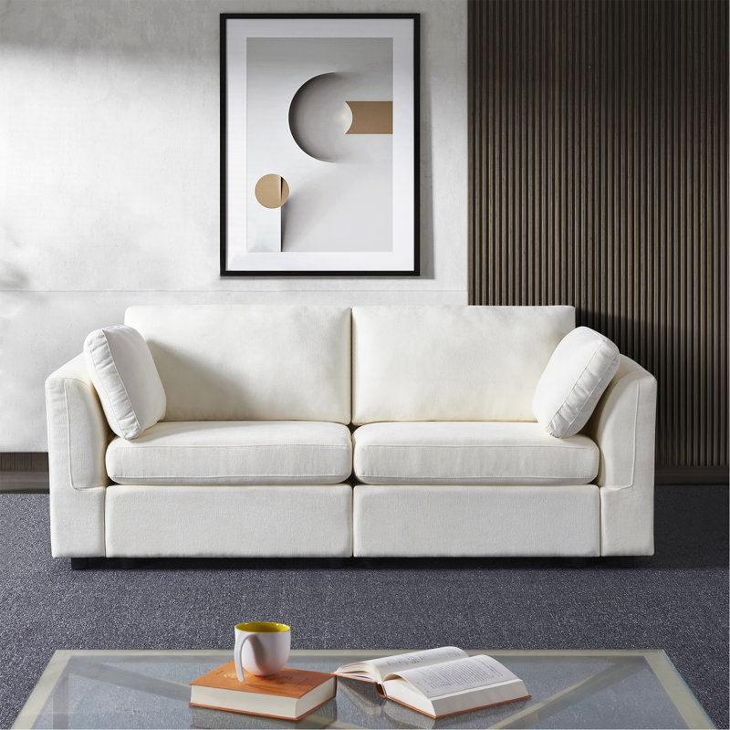Modular Sofa Chenille Fabric, Creamy White Chenille
