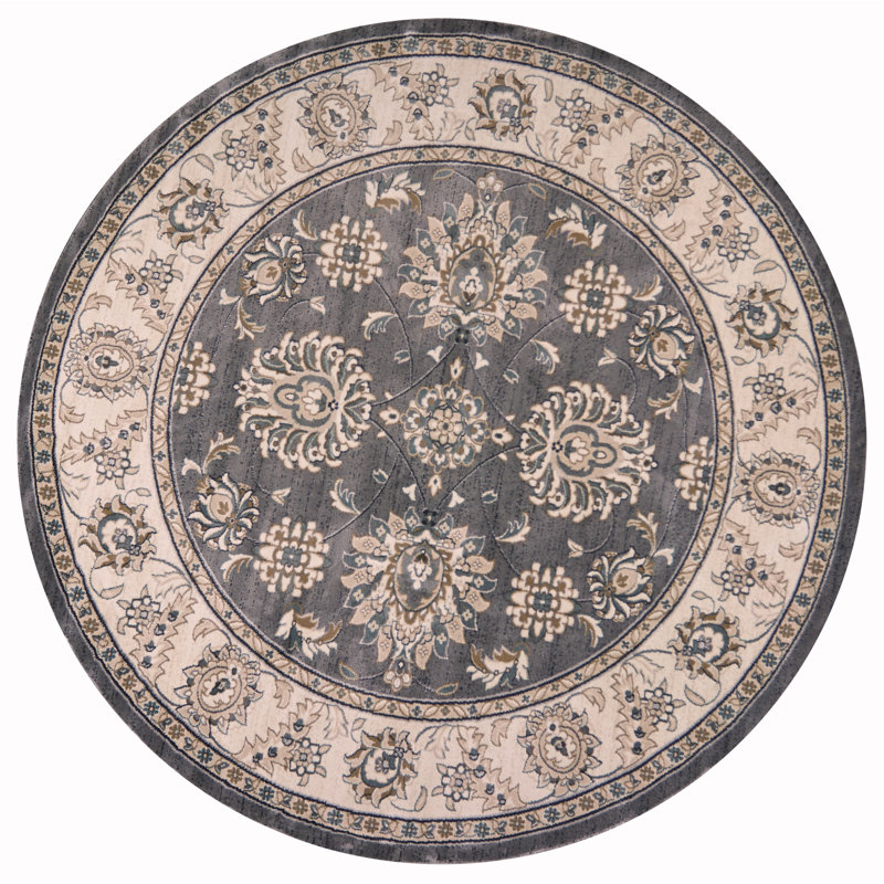 Tapis oriental gris / ivoire Arnot, Rond 7 pi 10 po