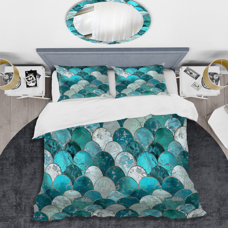 Ensemble de housse de couette Turquoise Silver Metallic Glam I - Glam, Housse de couette très grand + 2 taies décorativ