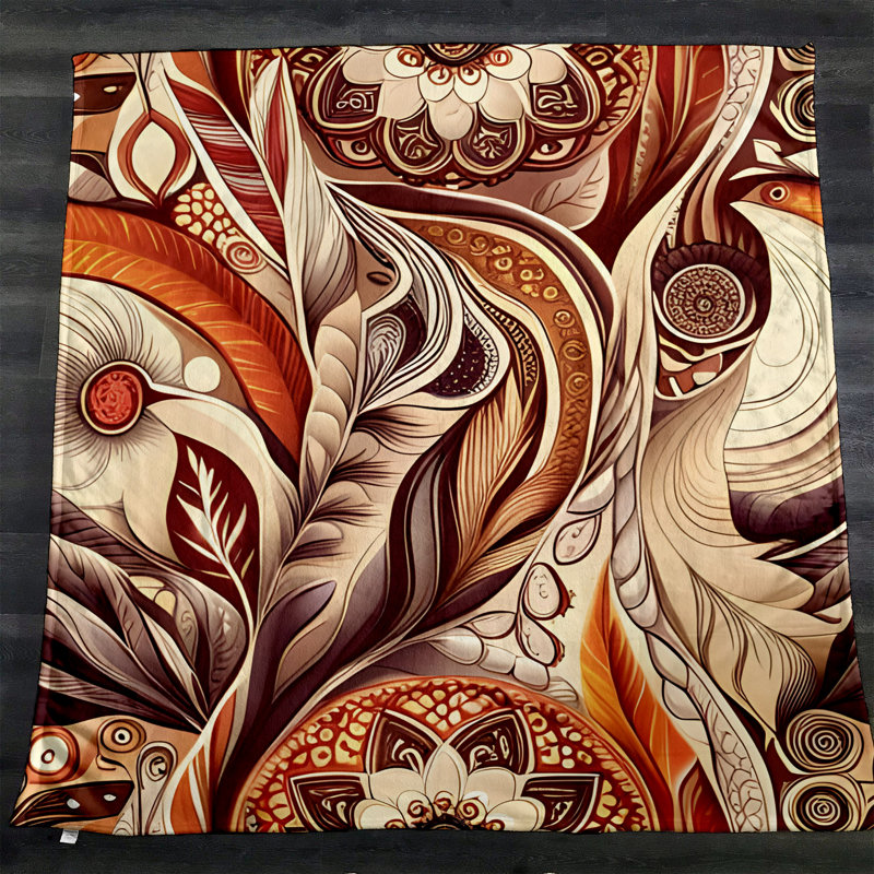 Throw Blanket, 68" W x 80" L, Floral/Abstract, Orange/Red/Beige