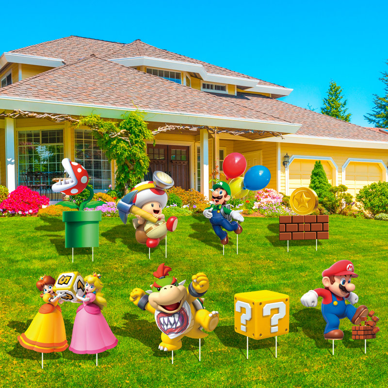 Panneaux de jardin à thème Mario, 8 panneaux de jardin avec piquets