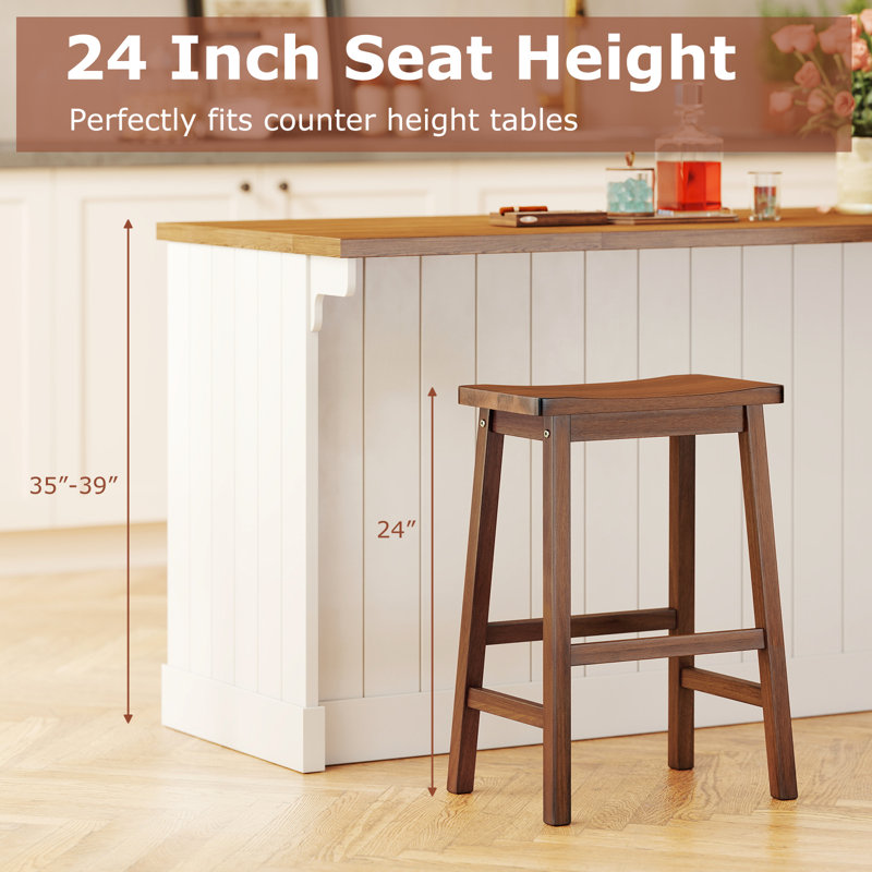 Saddle-Seat Counter Height Stools Set of 2 Backless Barstools w/ Curved Seat, 2