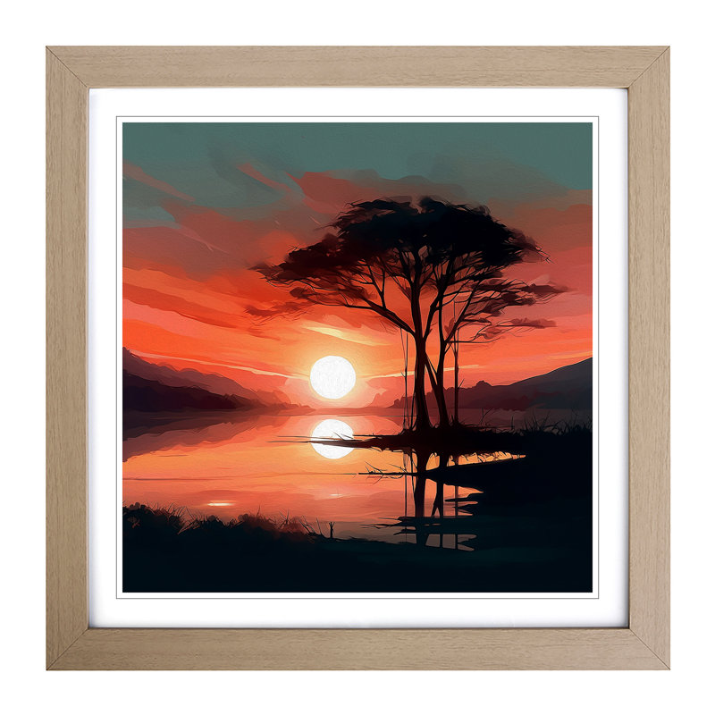 Sunset - Single Picture Frame Print on Wood, Oak