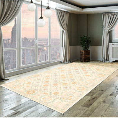 Tapis unique en laine noué à la main crème 5 pi x 7 pi 8 po New Age Lahore