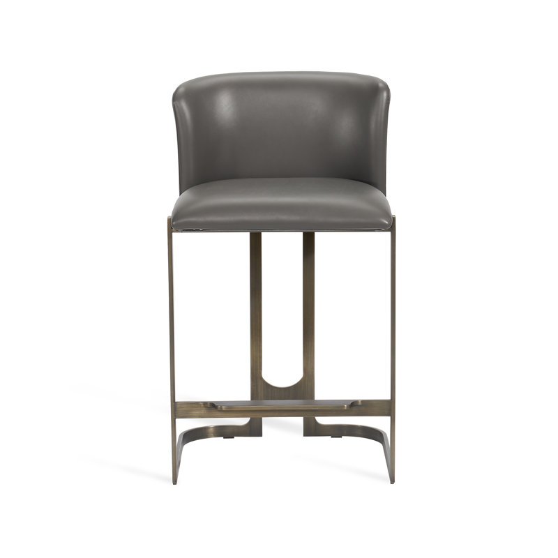 Banks Upholstered Stool with Metal Frame, Polished Brass, Counter Stool (26” Seat Height), Cream Latte