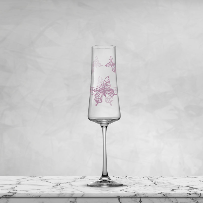 JoyJolt Meadow Butterfly Champagne Flute Glasses, 10oz