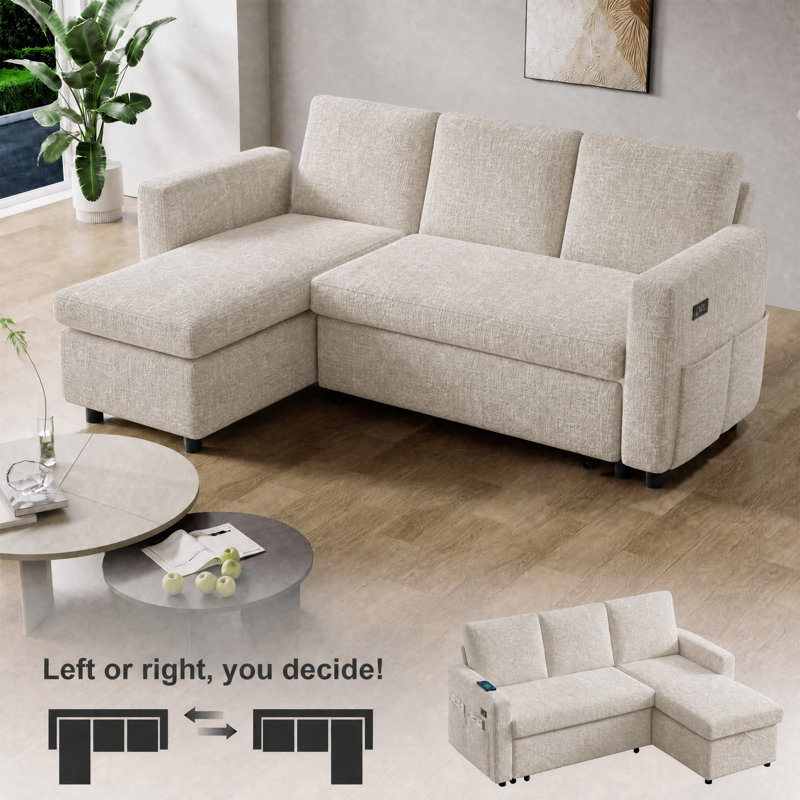 81" Sleeper Sofa Couch With Pullout Bed, Convertible Sleeper Sectional For Living Room, Comfortable Modular Couchs With Storage