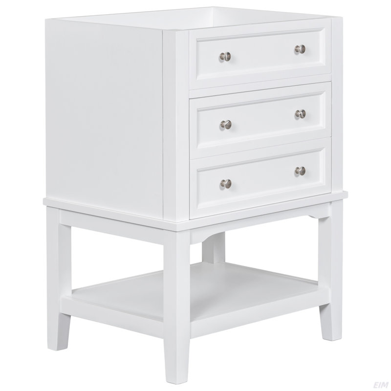 Meuble-lavabo de 24 po sans lavabo, base seulement, structure en bois massif, armoire de rangement de salle de bain avec tiroir et tablette ouverte
