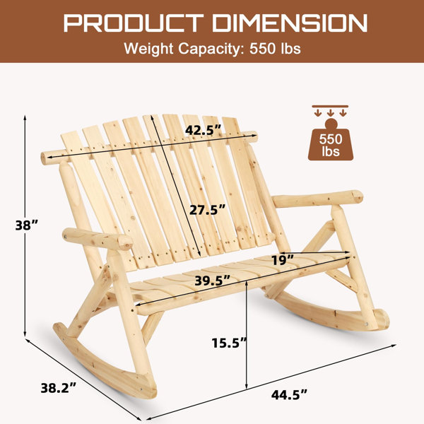 Millwood Pines Outdoor Rocking Bench, 2-Person Rustic Adirondack Log ...