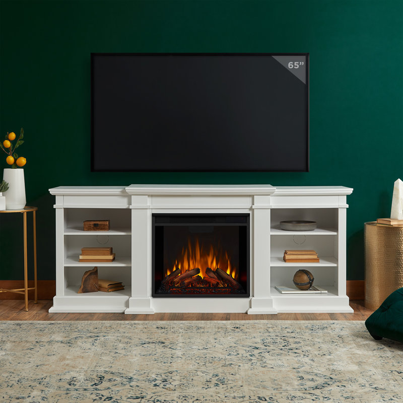 Fresno TV Stand with Fireplace, White