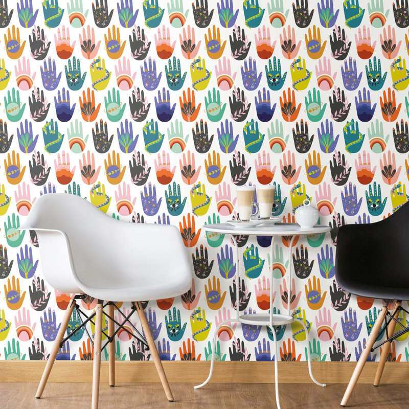 Rouleau de papier peint autocollant L 18,86 pi x l 18 po Hamsa, Vert et rose
