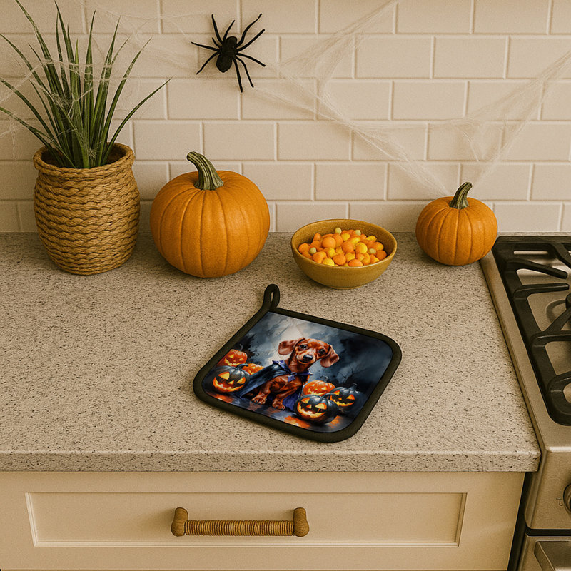 Paire de supports à casserole pour chiot teckel rouge d'Halloween