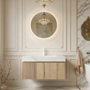 Bathroom Vanity&Sink, Suspended Particleboard Storage Cabinet With Drawers And Doors, Stone Fired Countertop And Ceramic Basin, Including 1 Pre Drilled Faucet Hole, Pre Assembled