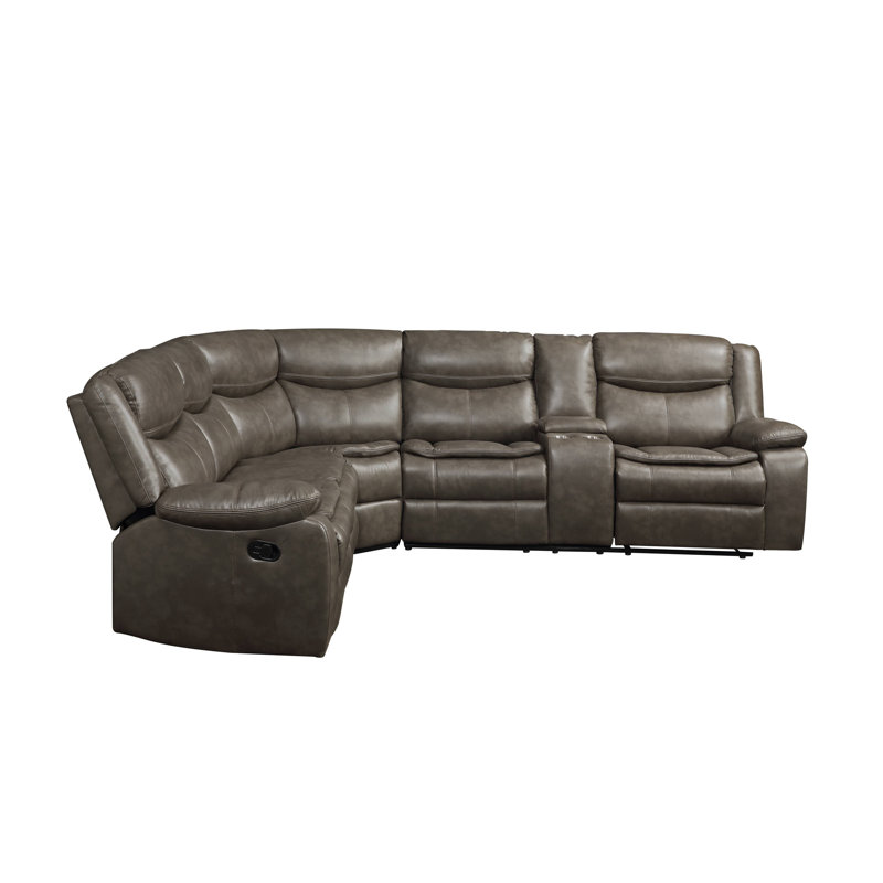 Canapé modulaire inclinable manuel en simili cuir Tavin avec console porte-gobelet
