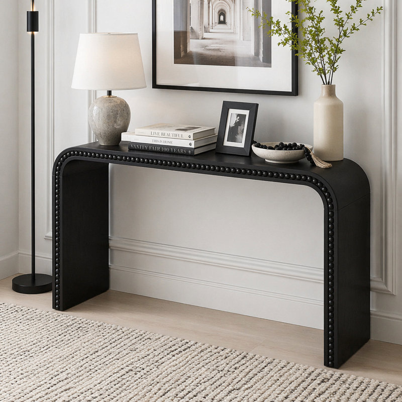 Console, table d'entrée de 59 po, table de style cascade courbée, Black