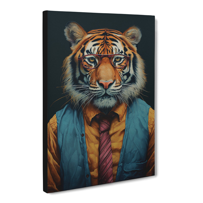 Tiger With Glasses - Wrapped Canvas Print, 76cm H x 50cm W x 3cm D