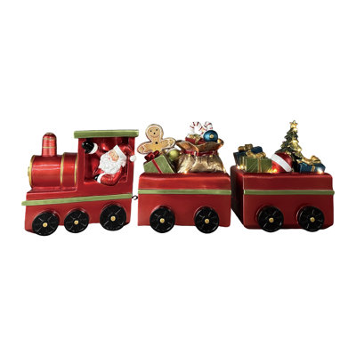 Resin LED Train with Santa Decor Set of 3 - Colorful Decorative Sculptures for Christmas Tabletop - Battery Operated Prelit LED Indoor Decorations - Perfect for Gift Giving and Hostess Gifts