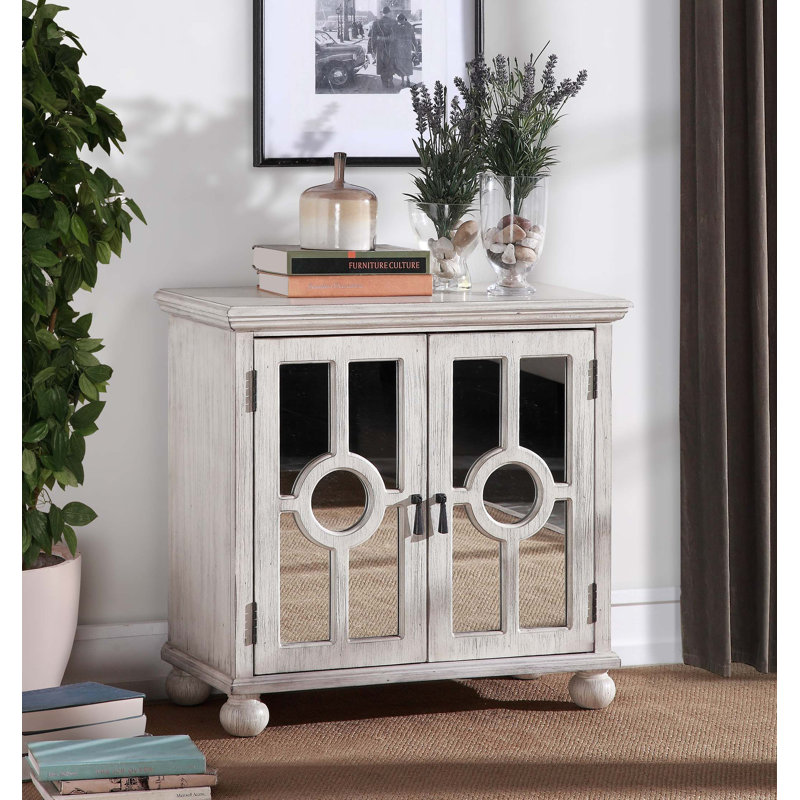 Armoire de rangement classique classique 1pc moderne avec commode décorative avec portes miroir et poignées suspendues