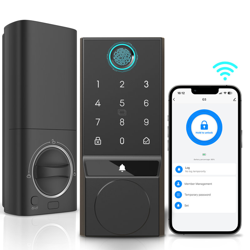  G3 Door Lock for Front Door, 6 in 1 Fingerprint Keyless Entry Door Lock with Doorbell, Built-in Wi-Fi Smart Lock Deadbolt with App Remote Control, Easy Install No Hub, IP54 Waterproof, Auto-Lock