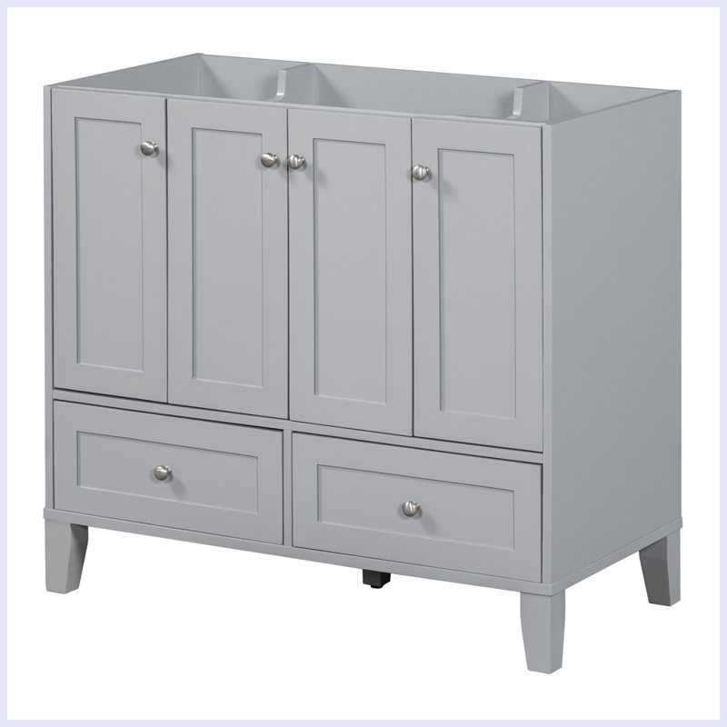 Meuble-lavabo autoportant moderne avec 4 portes à fermeture douce et 2 tiroirs, Gris
