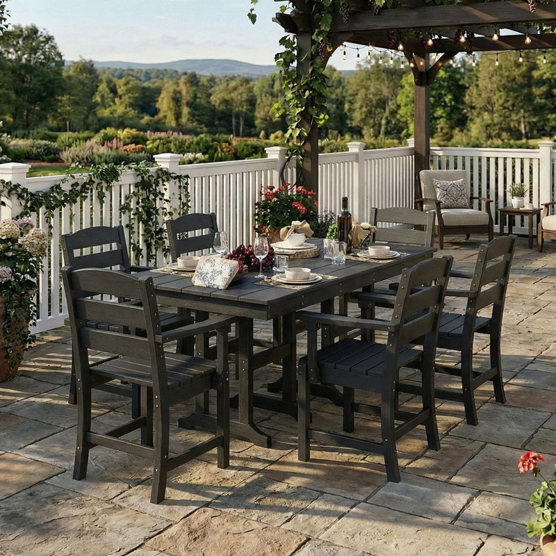 6-Person Hdpe Outdoor Dining Set, Black
