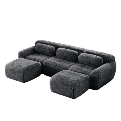 Canapé en forme de U sans os 32D haute densité, conception de fond anti-dérapant et antidérapant avec méridienne combinée et sans compression, siège profond pour chambre à coucher, bureau et cinéma maison, gris foncé