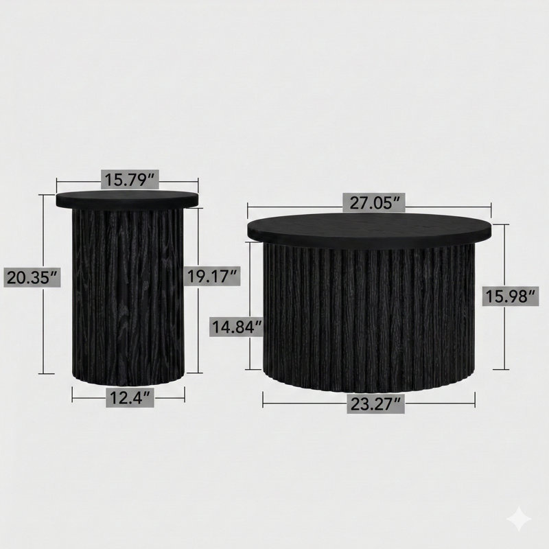 Un ensemble de deux tables rondes contemporaines, servant de tables centrales, de tables d'appoint modernes ou de tables de bout décoratives pour les salons et les appartements.