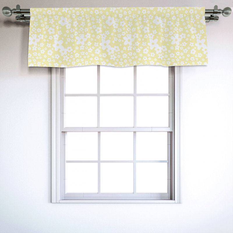 Yellow and White Floral Satin Rod Pocket Valance