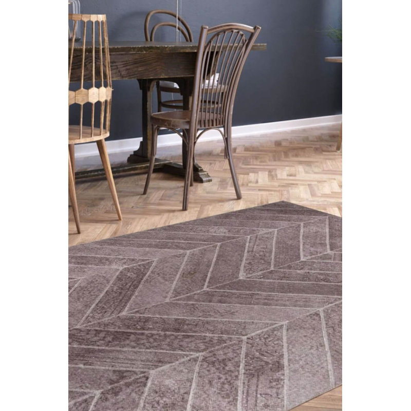 Brown Patchwork Woven Base Decorative Carpet, Rectangle 3'10" x 5'3"