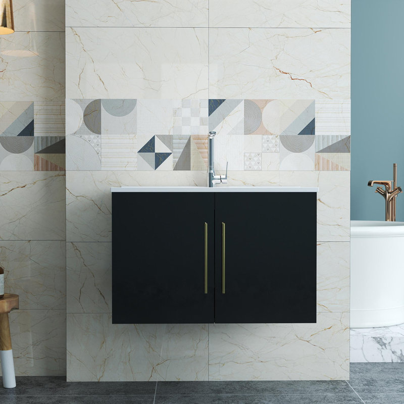 Meuble-lavabo mural 30 po avec lavabo, Noir