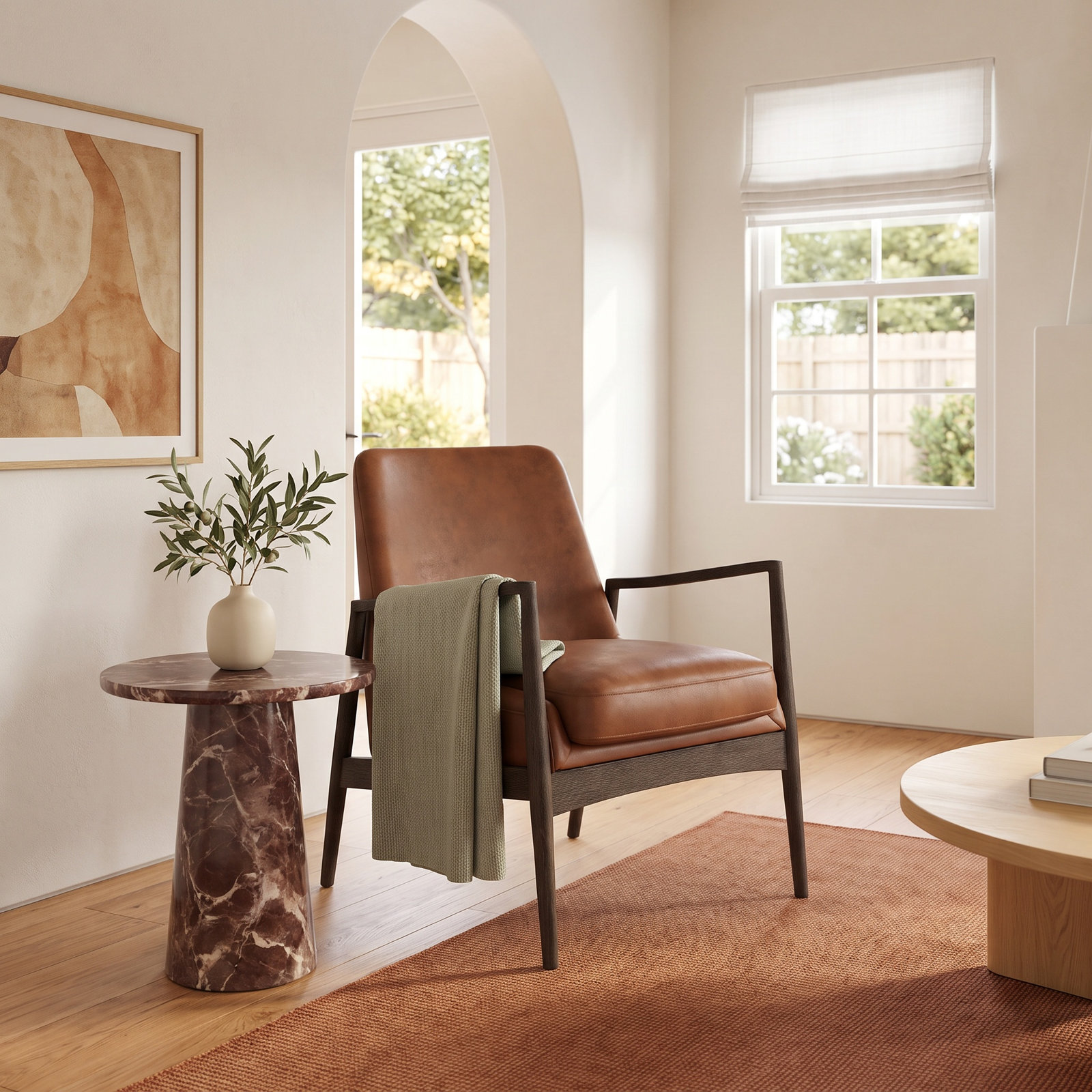 Bogota Genuine Leather Armchair, Brandy Genuine Leather