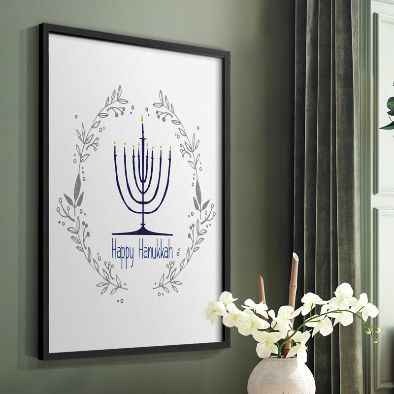 «Happy Hanukkah II», reproduction encadrée - bois massif, H 28 po x l 22 po, Noir