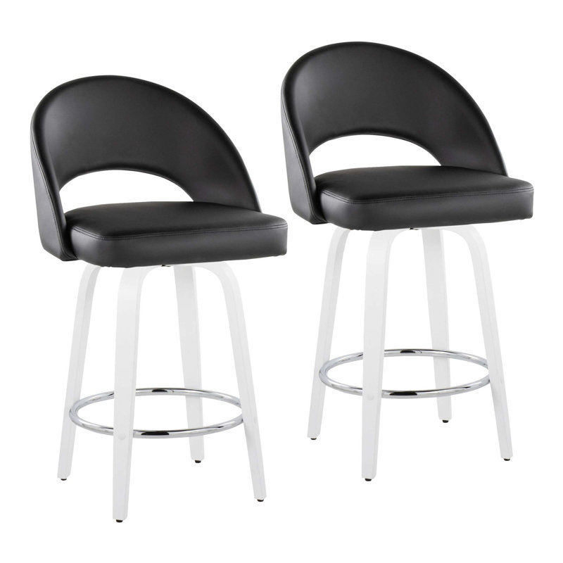 Ensemble de tabourets pivotants contemporains avec repose-pieds chromé, Black