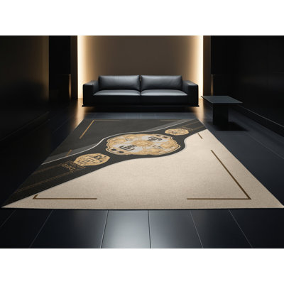 Soft Plush Ephialtes Boxing Champion Belt Modern Area Rug in Black – Black Binding