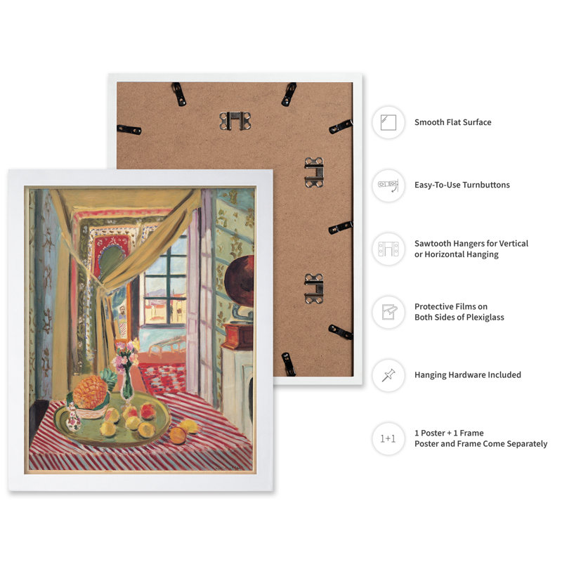 Henri Matisse - Intérieur avec Phonograph No3, Poster, 12"H x 16"W, White Framed