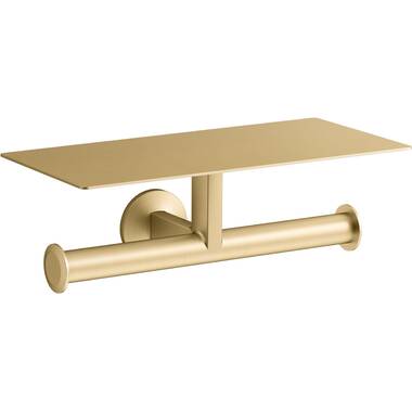 APLusee A8912GE Double Wall Mount Toilet Paper Holder with Shelf Finish: Brushed Gold