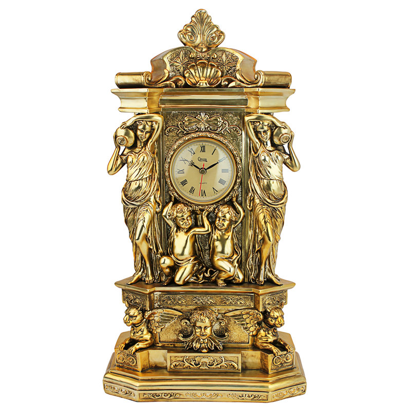 Traditional Analogue Polyresin Quartz Movement / Crystal Tabletop Clock in Gold