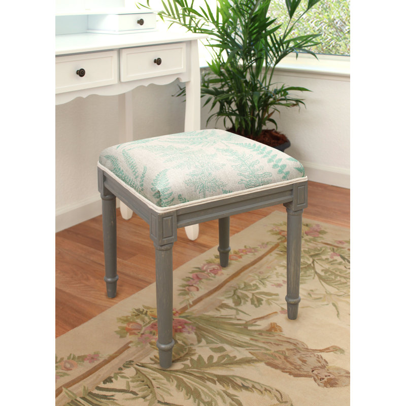 Camiah Solid Wood Accent Stool, Walnut, Aqua