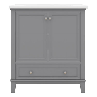 Meuble-lavabo de 30 po avec lavabo, armoire combinée avec portes et tiroir, cadre solide et panneau de fibres à densité moyenne de 30 po