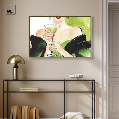 Olive Martini - Ira Colmeva, reproduction d'art sur toile encadrée Martini par Art Remedy, cadre doré, 36 x 24