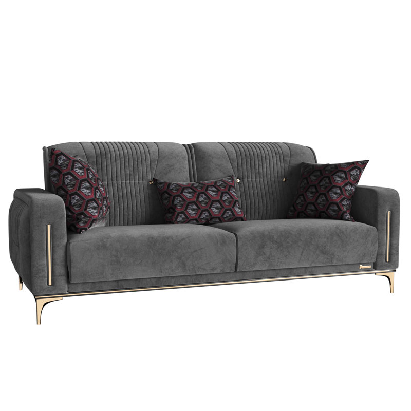 Canapé-lit rembourré avec rangement Humiston, Microfibre grise