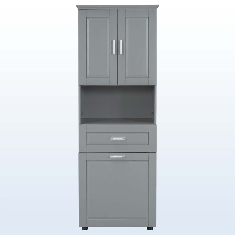 Large Storage Space Tilt-Out Laundry Hamper and Upper Storage Cabinet, Grey
