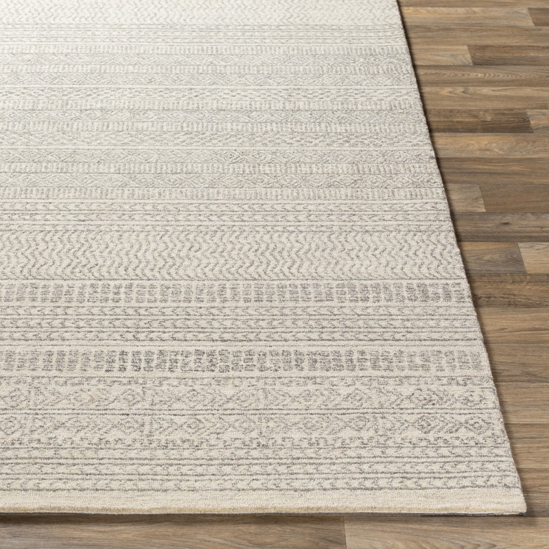 Tapis gris / crème en laine touffeté à la main Lansing, Rectangle 12 pi x 18 pi
