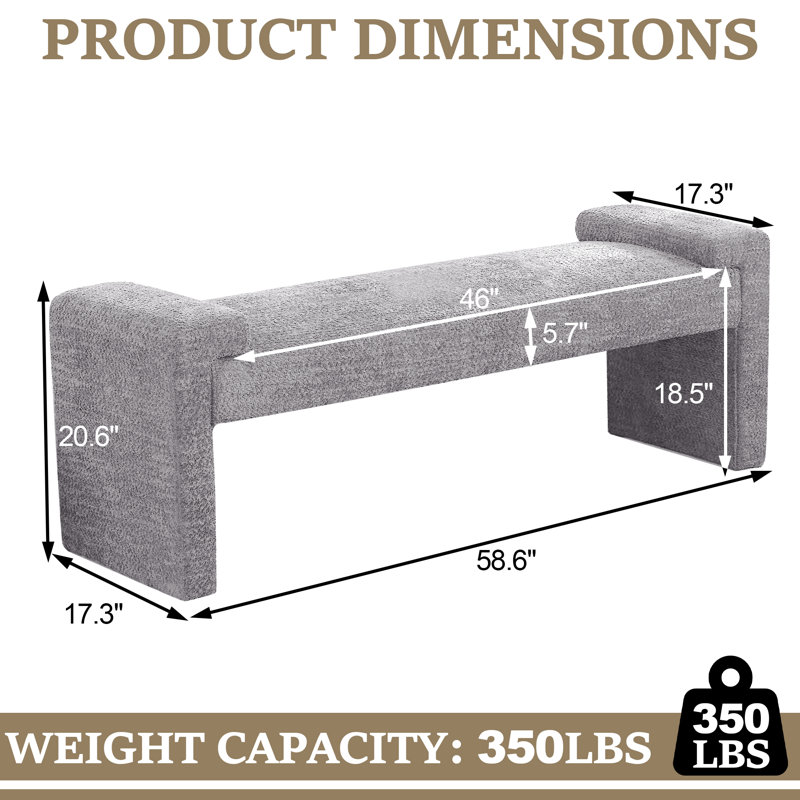 58.6" W Upholstered Bedroom Bench, Gray Sherpa, 20.6" H x 58.6" W x 17.3" D