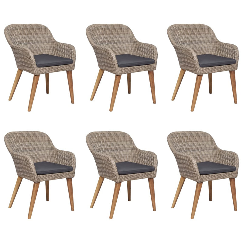 Khance Rectangular Dining Set with Cushions, 35.4" W x 78.7" L x 29.1" H, Gray, 6